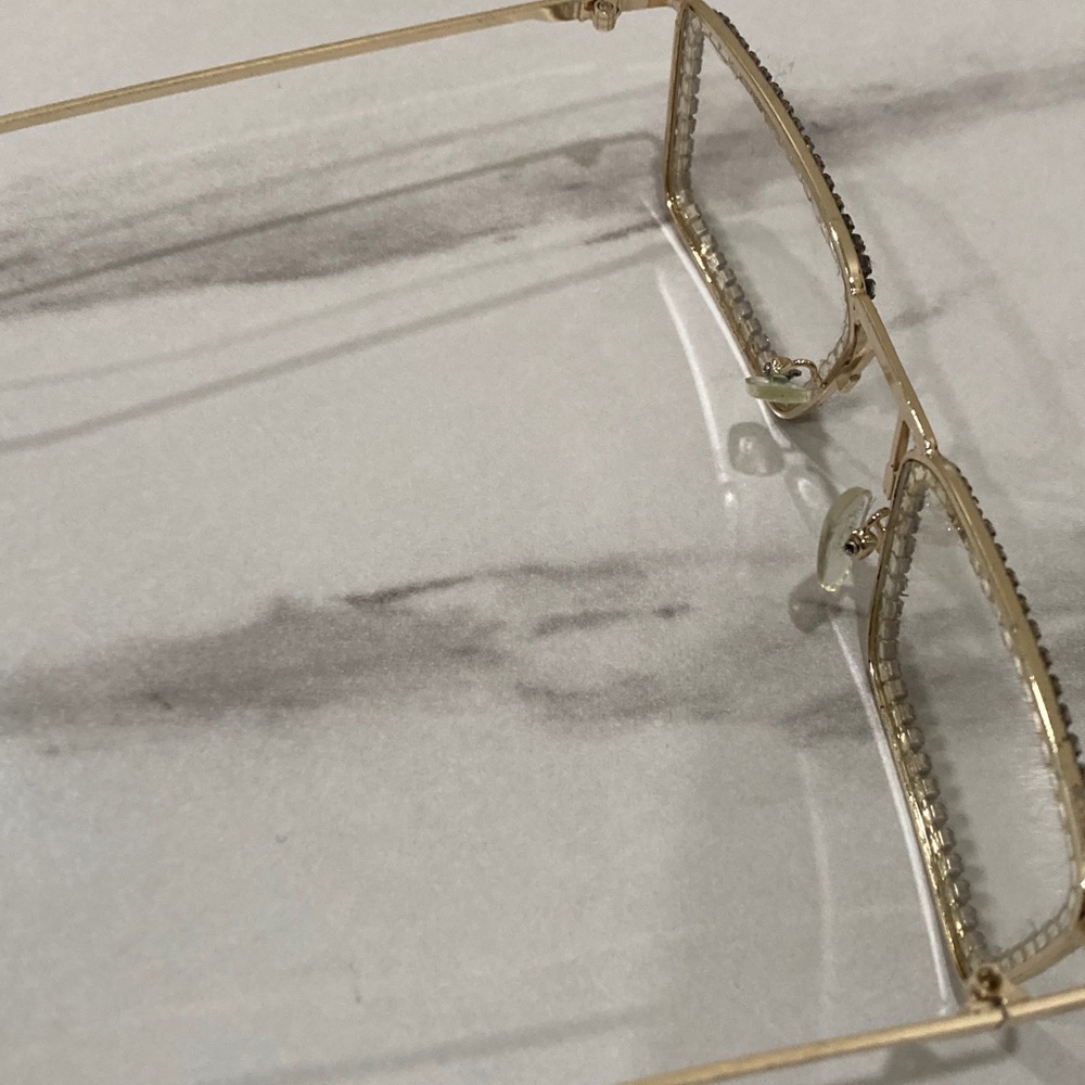 Gold Rhinestone Rectangle Frame Fashion Glasses - Picture 11 of 16